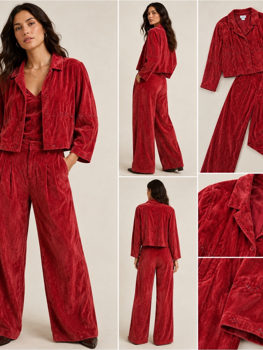 August Silk Vintage Suede Red Western Pant Set